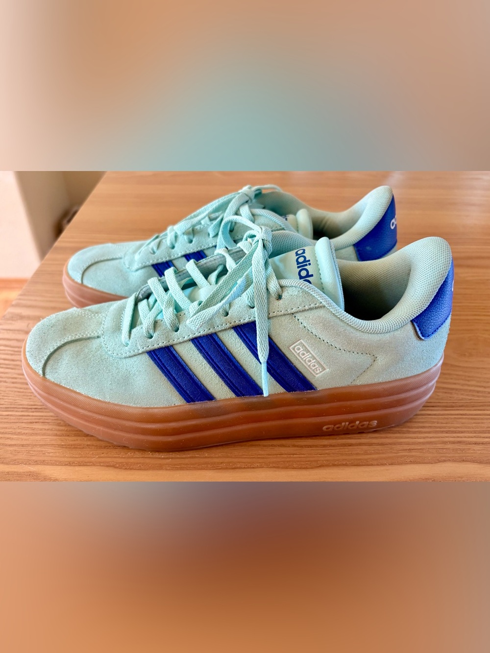 Adidas VL Court Bold Aqua Blue Suede Platform Sneakers Women’s 7.5